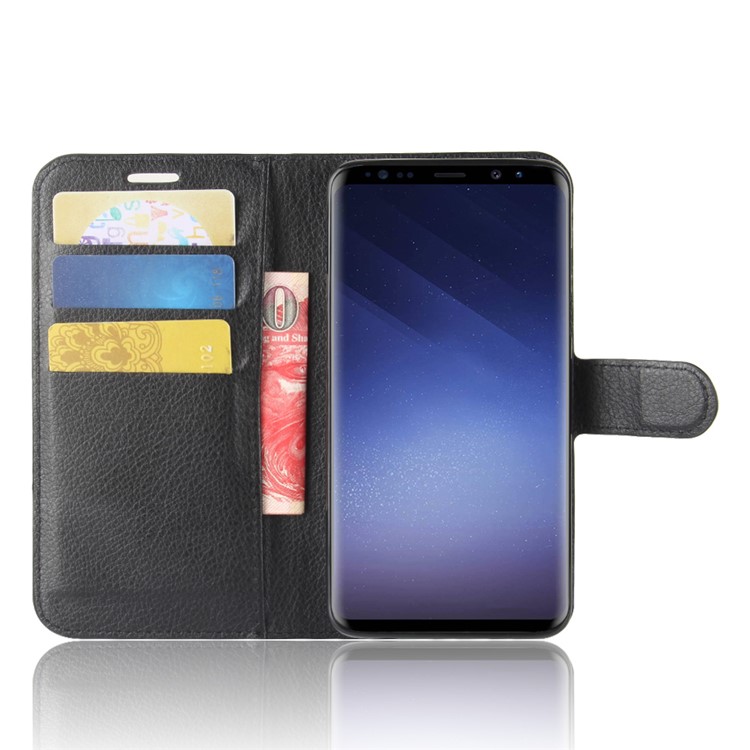 100Pcs/Set Litchi Grain Wallet Stand Leather Case for Samsung Galaxy S9 G960 - Black-4