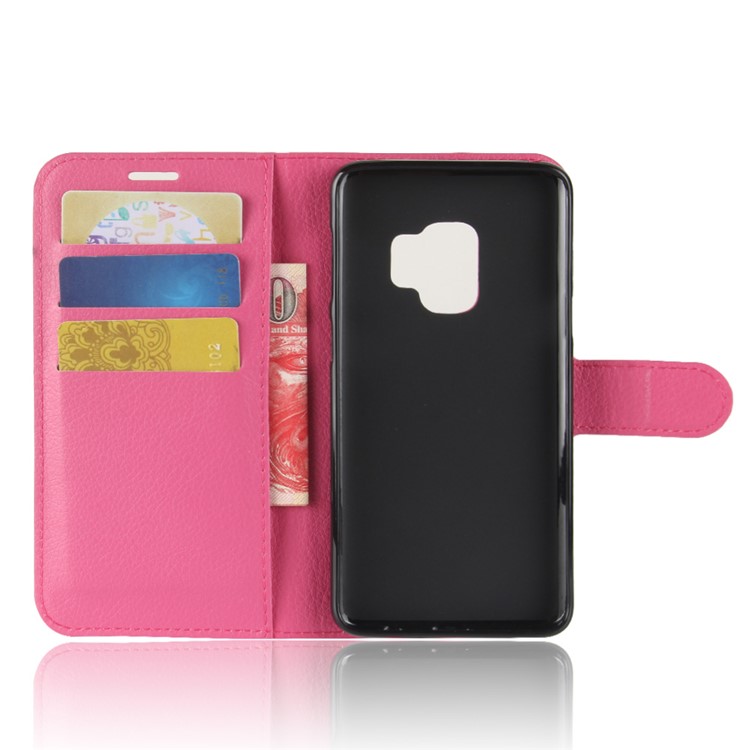 100Pcs/Set Litchi Grain Wallet Leather Case with Stand for Samsung Galaxy S9 G960 - Rose-3