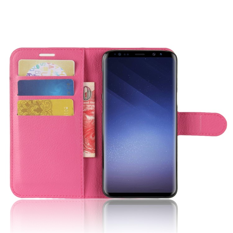 100Pcs/Set Litchi Grain Wallet Leather Case with Stand for Samsung Galaxy S9 G960 - Rose-4
