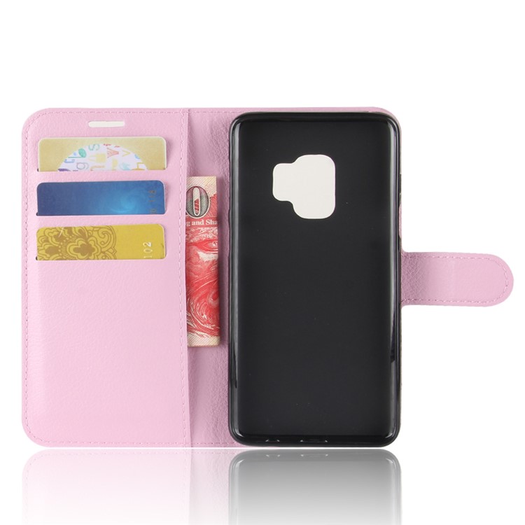 100Pcs/Set Litchi Grain Wallet Stand Leather Cover Shell for Samsung Galaxy S9 G960 - Pink-3