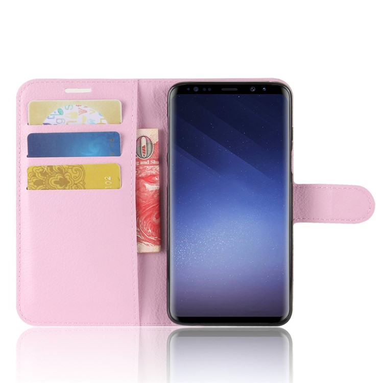 100Pcs/Set Litchi Grain Wallet Stand Leather Cover Shell for Samsung Galaxy S9 G960 - Pink-4