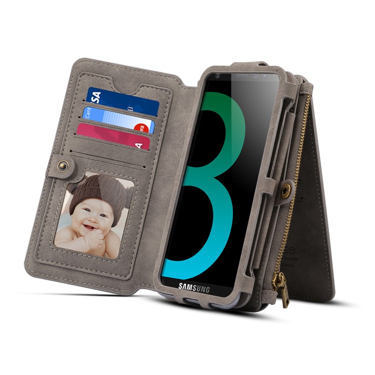 DIBASE Multifunctional Detachable 2-in-1 Leather Wallet Cover for Samsung Galaxy S9 Plus SM-G965 - Grey-7