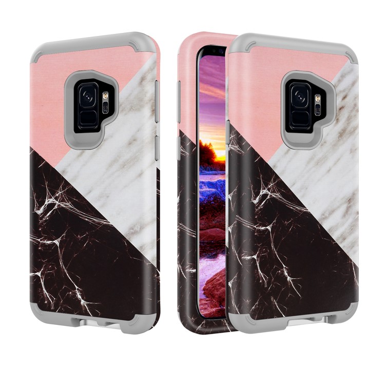 Contrasting Color Marble Pattern 2-in-1 Heavy Duty PC + Silicone Hybrid Shockproof Cover for Samsung Galaxy S9 SM-G960 - Grey-1