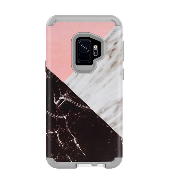 Contrasting Color Marble Pattern 2-in-1 Heavy Duty PC + Silicone Hybrid Shockproof Cover for Samsung Galaxy S9 SM-G960 - Grey-2