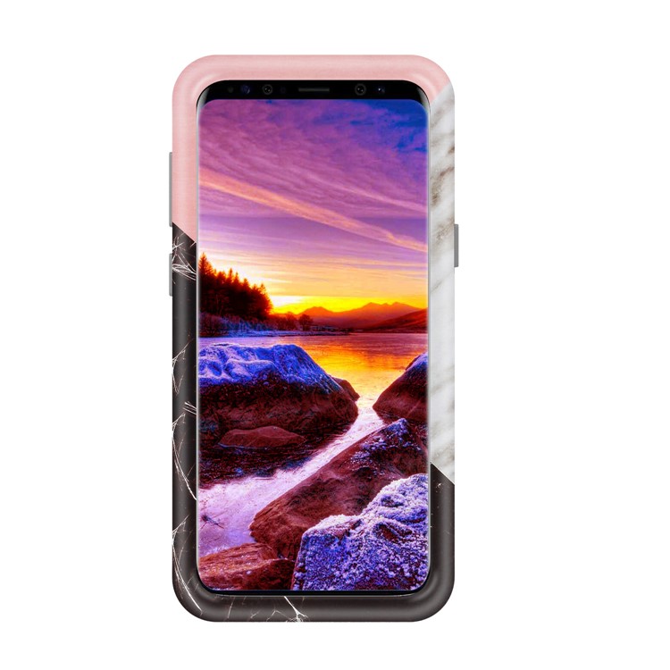 Contrasting Color Marble Pattern 2-in-1 Heavy Duty PC + Silicone Hybrid Shockproof Cover for Samsung Galaxy S9 SM-G960 - Grey-3