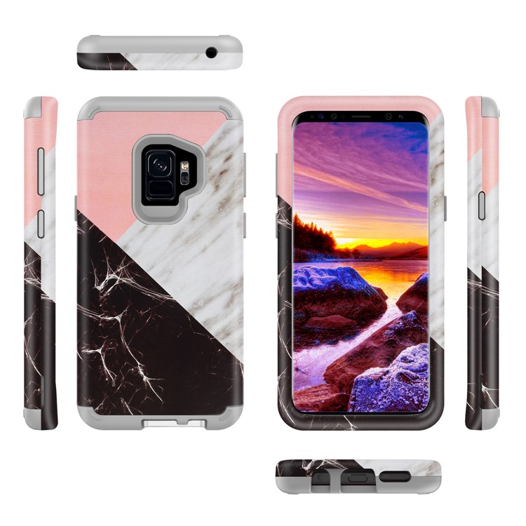 Contrasting Color Marble Pattern 2-in-1 Heavy Duty PC + Silicone Hybrid Shockproof Cover for Samsung Galaxy S9 SM-G960 - Grey-4