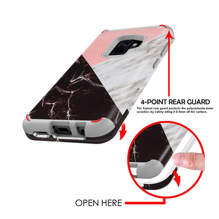 Contrasting Color Marble Pattern 2-in-1 Heavy Duty PC + Silicone Hybrid Shockproof Cover for Samsung Galaxy S9 SM-G960 - Grey-5