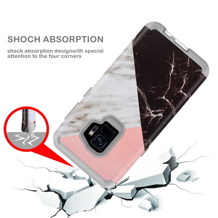 Contrasting Color Marble Pattern 2-in-1 Heavy Duty PC + Silicone Hybrid Shockproof Cover for Samsung Galaxy S9 SM-G960 - Grey-7