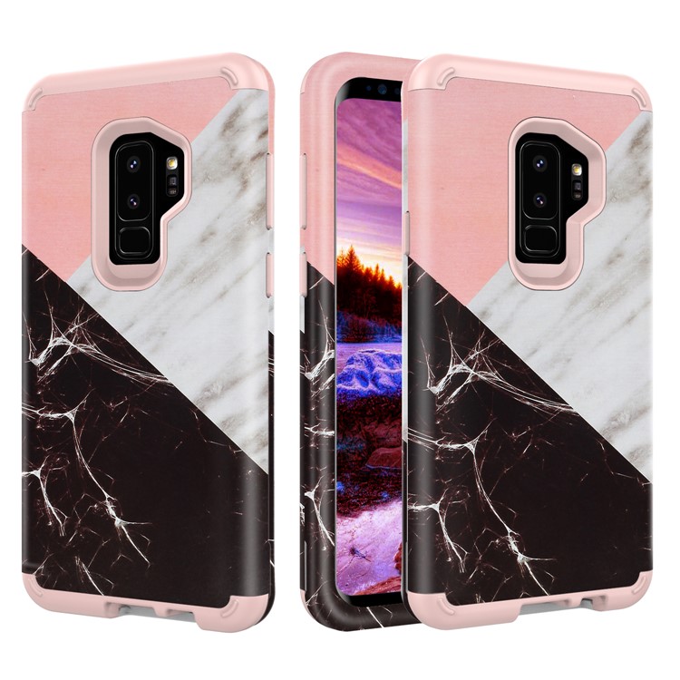 

Contrasting Color Marble Pattern 2-in-1 Heavy Duty PC + Silicone Hybrid Shockproof Shell for Samsung Galaxy S9 Plus SM-G965 - Pink