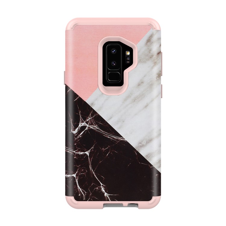 Contrasting Color Marble Pattern 2-in-1 Heavy Duty PC + Silicone Hybrid Shockproof Shell for Samsung Galaxy S9 Plus SM-G965 - Pink-2