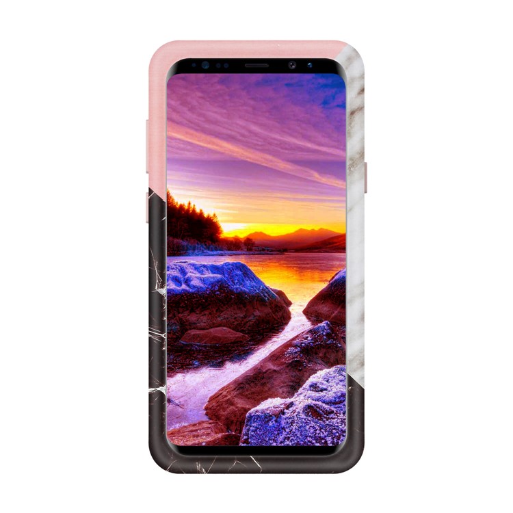 Contrasting Color Marble Pattern 2-in-1 Heavy Duty PC + Silicone Hybrid Shockproof Shell for Samsung Galaxy S9 Plus SM-G965 - Pink-3