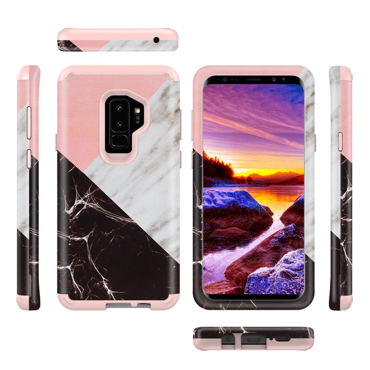 Contrasting Color Marble Pattern 2-in-1 Heavy Duty PC + Silicone Hybrid Shockproof Shell for Samsung Galaxy S9 Plus SM-G965 - Pink-4