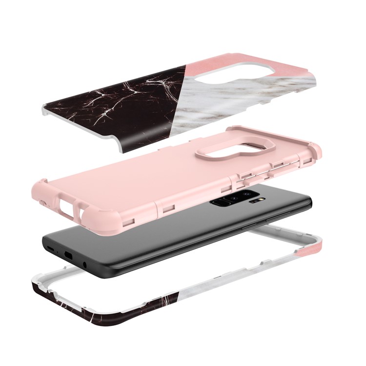 Contrasting Color Marble Pattern 2-in-1 Heavy Duty PC + Silicone Hybrid Shockproof Shell for Samsung Galaxy S9 Plus SM-G965 - Pink-6