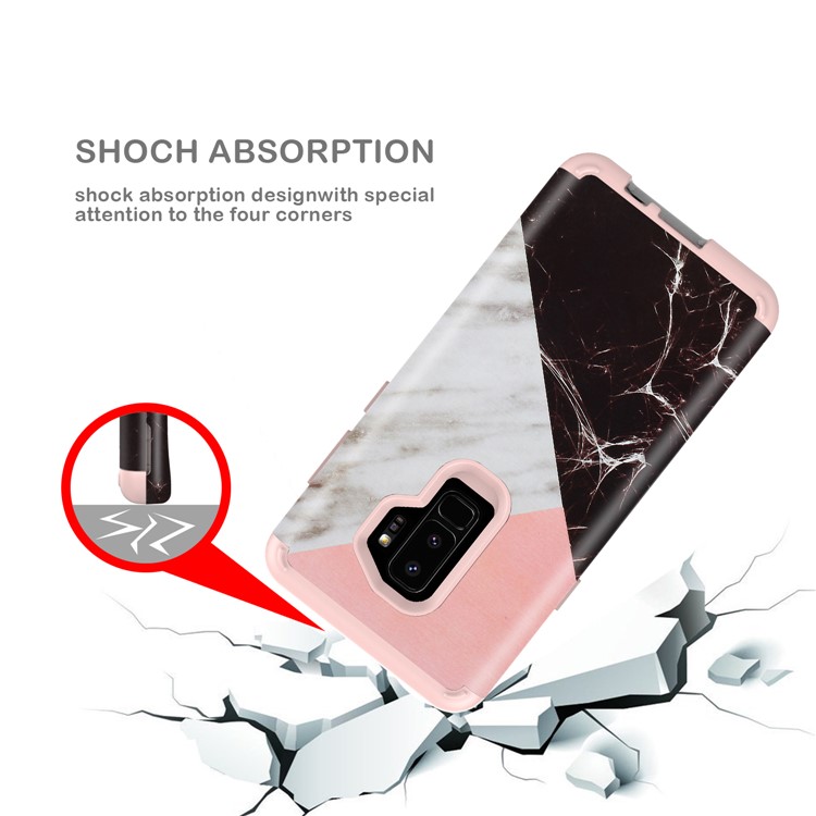 Contrasting Color Marble Pattern 2-in-1 Heavy Duty PC + Silicone Hybrid Shockproof Shell for Samsung Galaxy S9 Plus SM-G965 - Pink-7