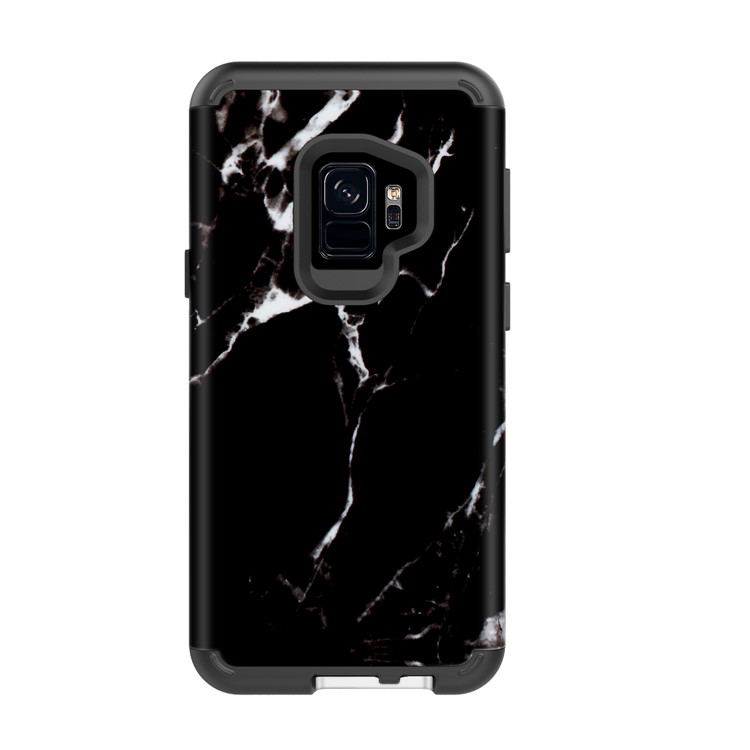 Marble Pattern 2-in-1 Heavy Duty PC + Silicone Hybrid Shockproof Back Cover for Samsung Galaxy S9 SM-G960 - Black-2