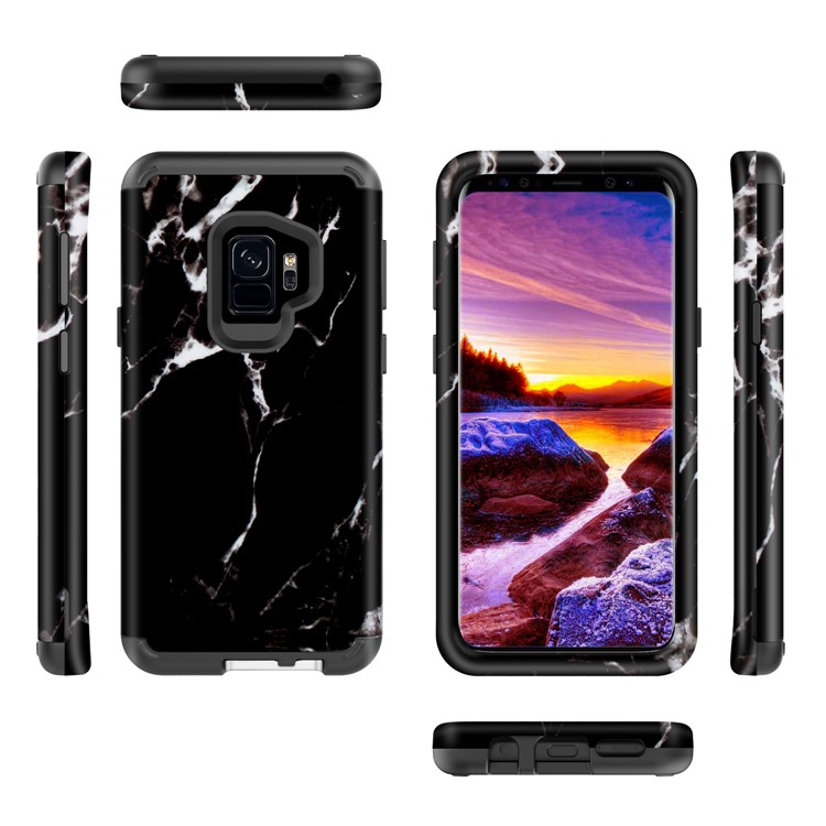 Marble Pattern 2-in-1 Heavy Duty PC + Silicone Hybrid Shockproof Back Cover for Samsung Galaxy S9 SM-G960 - Black-4