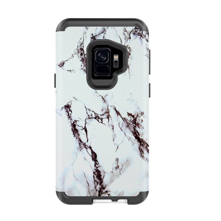 Marble Pattern 2-in-1 Heavy Duty PC + Silicone Hybrid Shockproof Back Case Cover for Samsung Galaxy S9 SM-G960 - White/Black-2