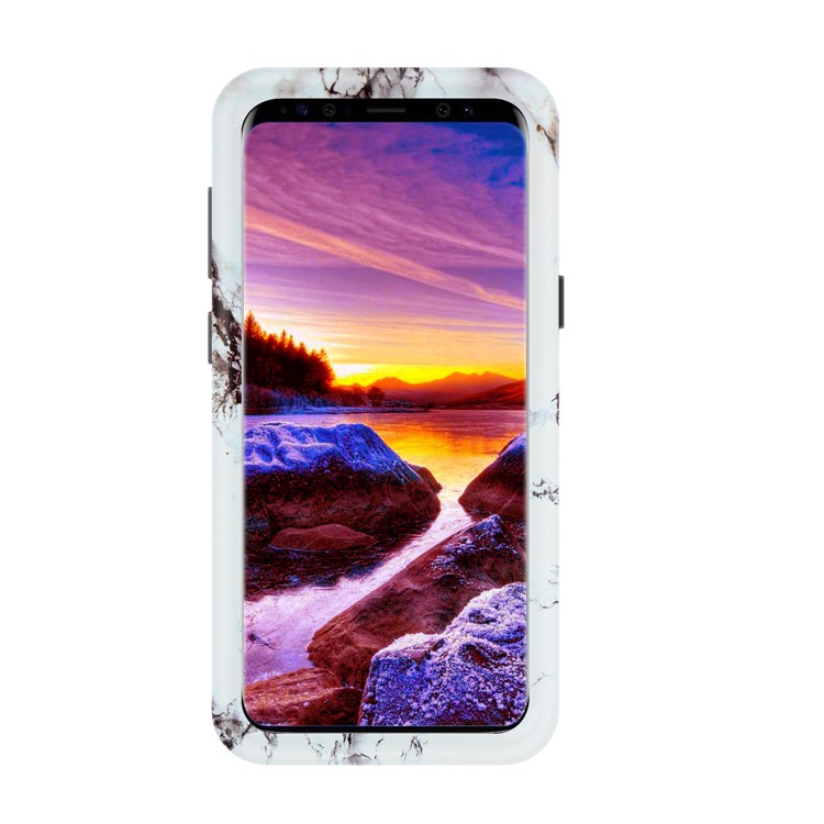 Marble Pattern 2-in-1 Heavy Duty PC + Silicone Hybrid Shockproof Back Case Cover for Samsung Galaxy S9 SM-G960 - White/Black-3