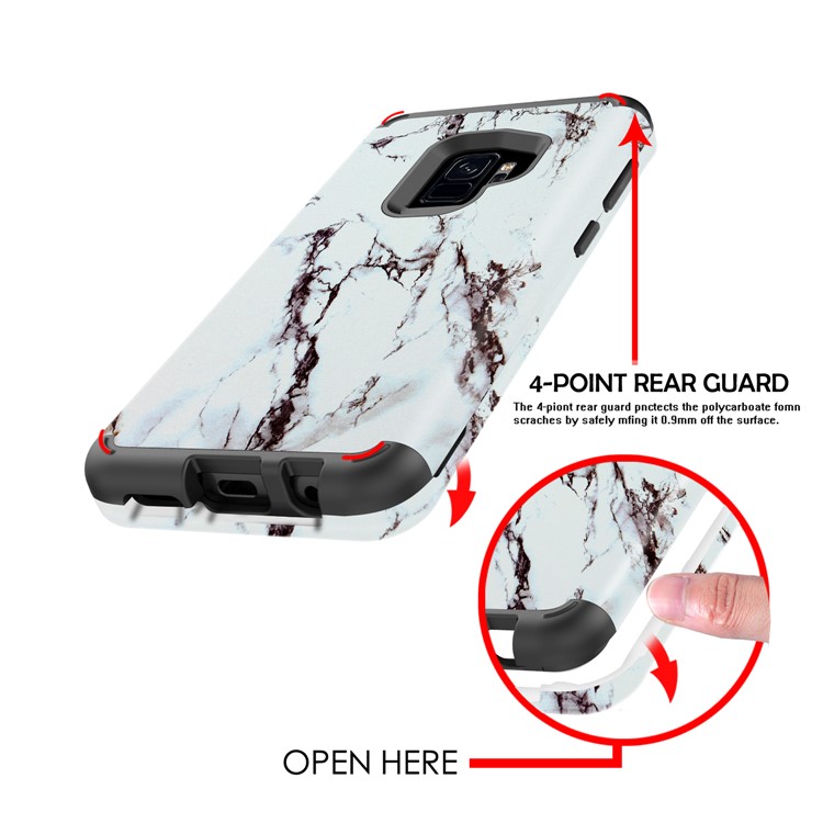 Marble Pattern 2-in-1 Heavy Duty PC + Silicone Hybrid Shockproof Back Case Cover for Samsung Galaxy S9 SM-G960 - White/Black-5