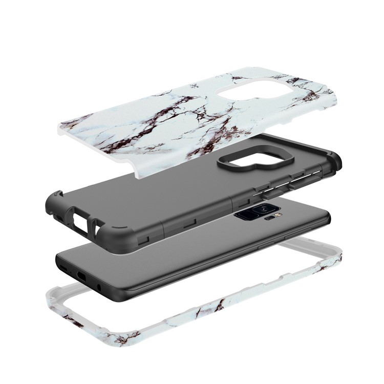 Marble Pattern 2-in-1 Heavy Duty PC + Silicone Hybrid Shockproof Back Case Cover for Samsung Galaxy S9 SM-G960 - White/Black-6