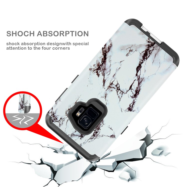 Marble Pattern 2-in-1 Heavy Duty PC + Silicone Hybrid Shockproof Back Case Cover for Samsung Galaxy S9 SM-G960 - White/Black-7