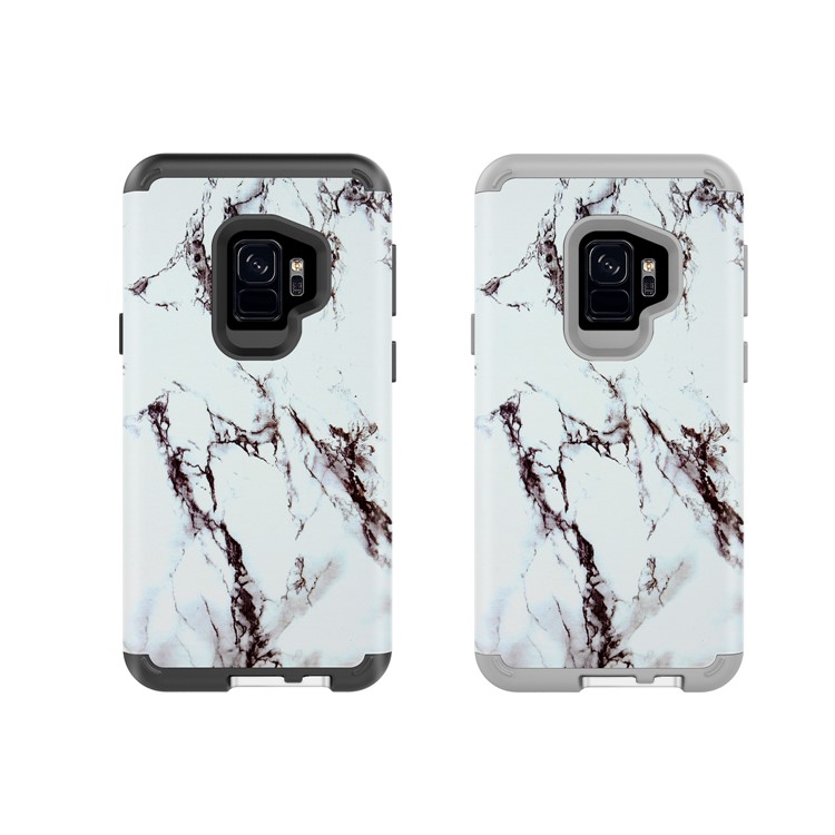 Marble Pattern 2-in-1 Heavy Duty PC + Silicone Hybrid Shockproof Back Case Cover for Samsung Galaxy S9 SM-G960 - White/Black-8