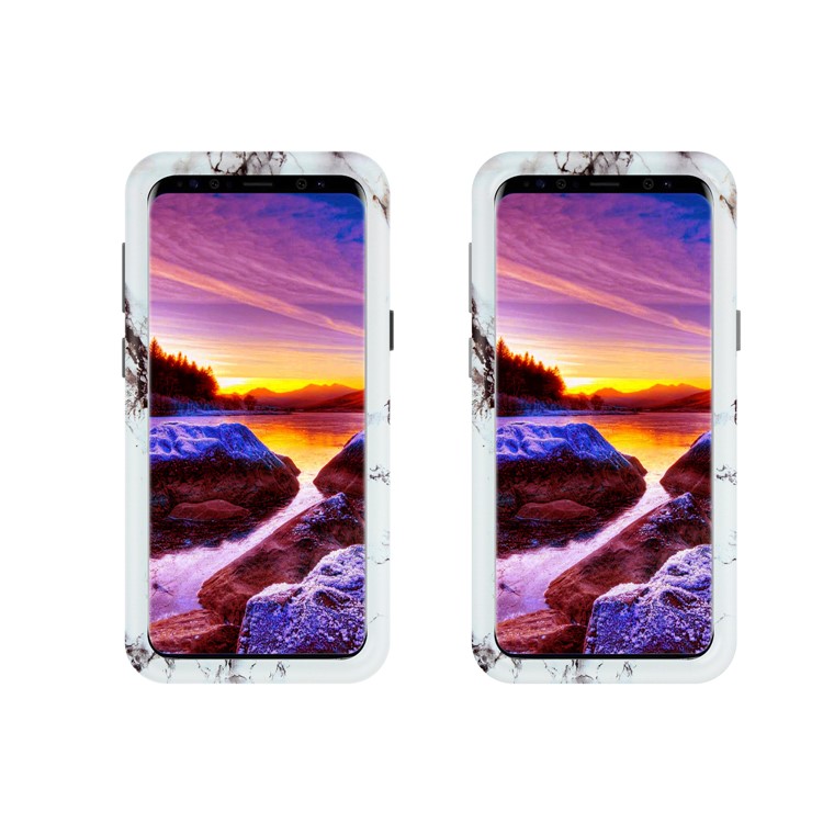 Marble Pattern 2-in-1 Heavy Duty PC + Silicone Hybrid Shockproof Back Case Cover for Samsung Galaxy S9 SM-G960 - White/Black-9