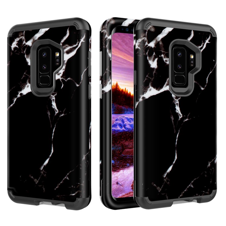 Marble Pattern 2-in-1 Heavy Duty PC + Silicone Hybrid Shockproof Case for Samsung Galaxy S9+ G965 - White / Black-1