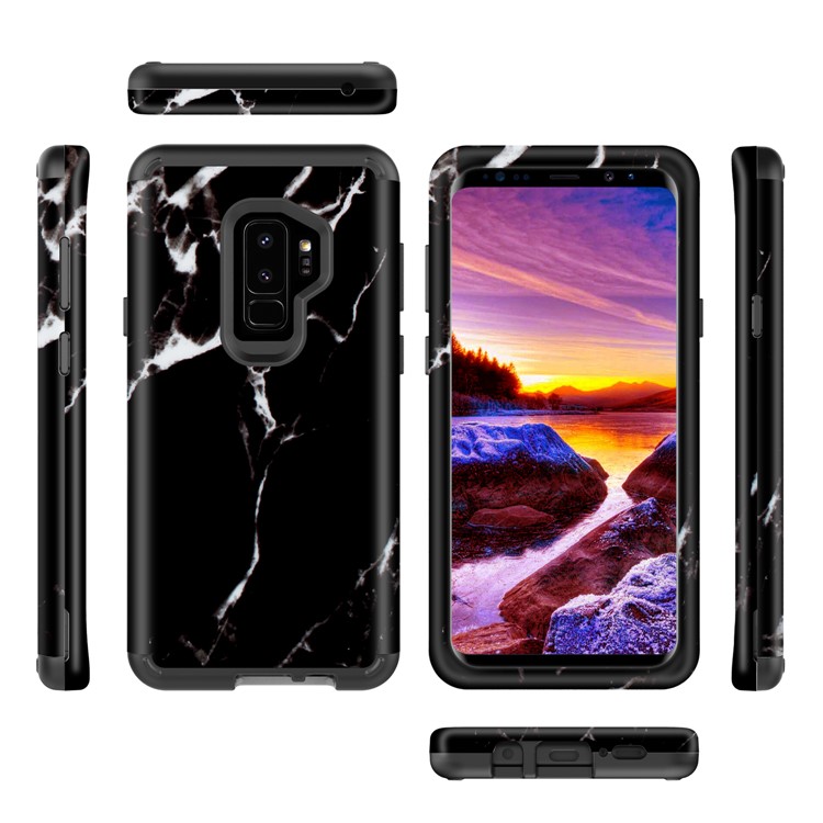 Marble Pattern 2-in-1 Heavy Duty PC + Silicone Hybrid Shockproof Case for Samsung Galaxy S9+ G965 - White / Black-4