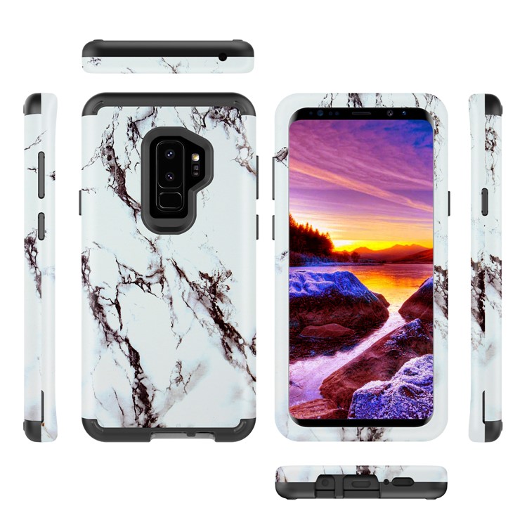 Marble Grain 2-in-1 Heavy Duty PC + Silicone Combo Cover for Samsung Galaxy S9+ G965 - Black / White-4