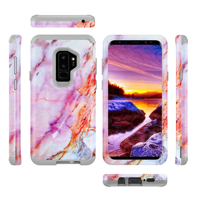 Marble Pattern PC + Silicone 2-in-1 Heavy Duty Hybrid Shockproof Case Accessory for Samsung Galaxy S9+ G965 - Multi-color-4