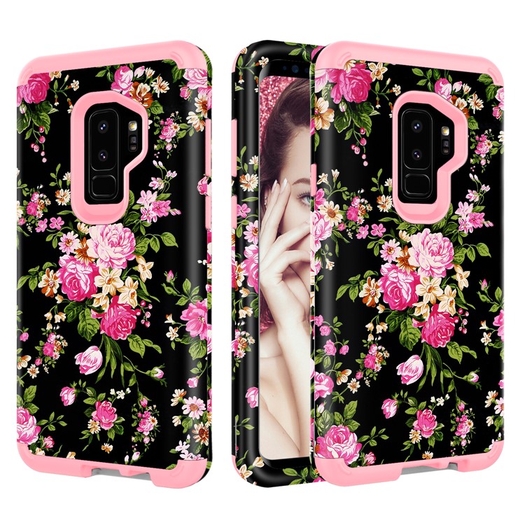 

Rose Pattern 2-in-1 Heavy Duty PC + Silicone Hybrid Shockproof Back Case for Samsung Galaxy S9 Plus SM-G965 - Rose Gold