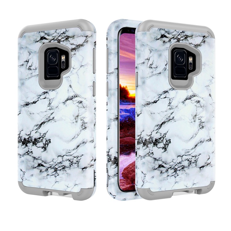 

White and Black Marble Pattern 2-in-1 Heavy Duty PC + Silicone Hybrid Shockproof Back Cover for Samsung Galaxy S9 SM-G960