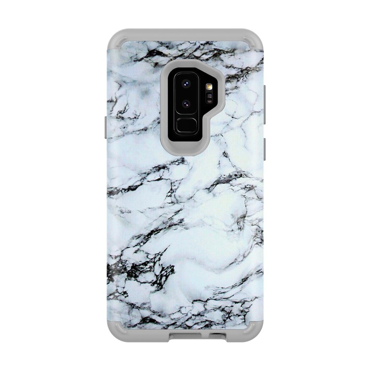 White and Black Marble Pattern 2-in-1 Heavy Duty PC + Silicone Hybrid Shockproof Back Cover for Samsung Galaxy S9 Plus SM-G965-2