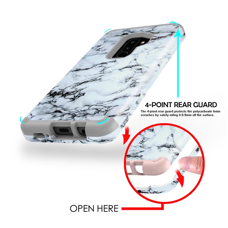 White and Black Marble Pattern 2-in-1 Heavy Duty PC + Silicone Hybrid Shockproof Back Cover for Samsung Galaxy S9 Plus SM-G965-5