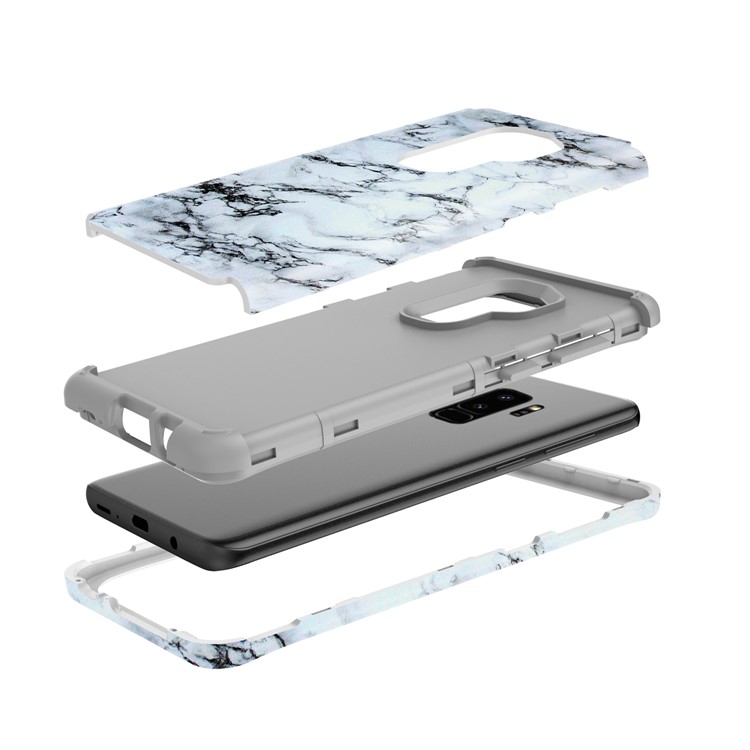 White and Black Marble Pattern 2-in-1 Heavy Duty PC + Silicone Hybrid Shockproof Back Cover for Samsung Galaxy S9 Plus SM-G965-6