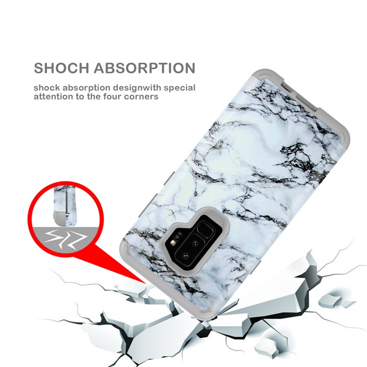 White and Black Marble Pattern 2-in-1 Heavy Duty PC + Silicone Hybrid Shockproof Back Cover for Samsung Galaxy S9 Plus SM-G965-7