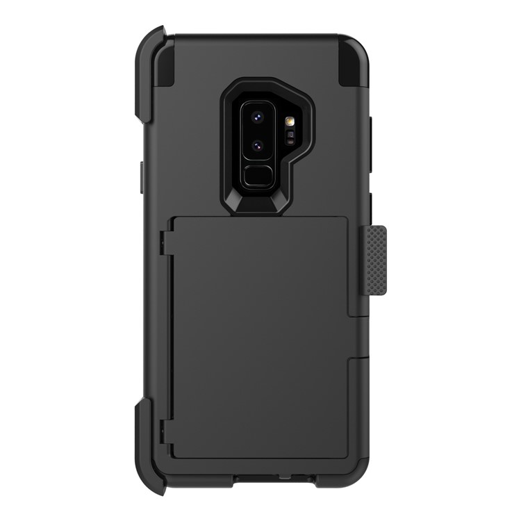 Shockproof 2-in-1 Heavy Duty PC + Silicone Hybrid Card Holder Back Case with Kickstand for Samsung Galaxy S9 Plus SM-G965 - Black-3