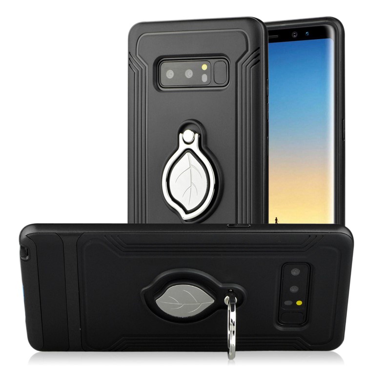 ANGIBABE Maple Leaf Magnetic Ring Holder Kickstand TPU + PC Hybrid Case for Samsung Galaxy Note 8 SM-N950 - Black-1