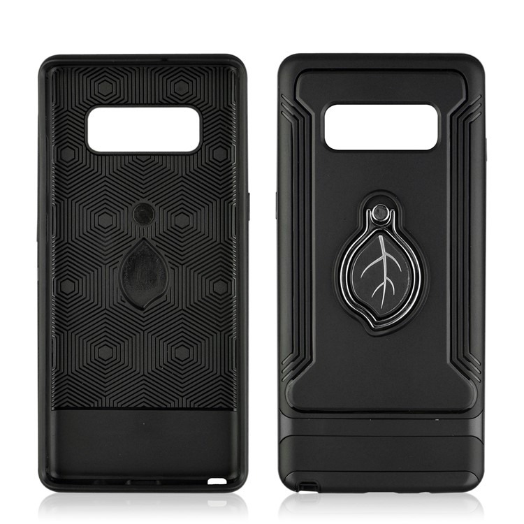 ANGIBABE Maple Leaf Magnetic Ring Holder Kickstand TPU + PC Hybrid Case for Samsung Galaxy Note 8 SM-N950 - Black-2