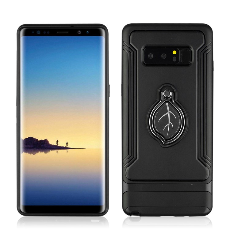 ANGIBABE Maple Leaf Magnetic Ring Holder Kickstand TPU + PC Hybrid Case for Samsung Galaxy Note 8 SM-N950 - Black-3