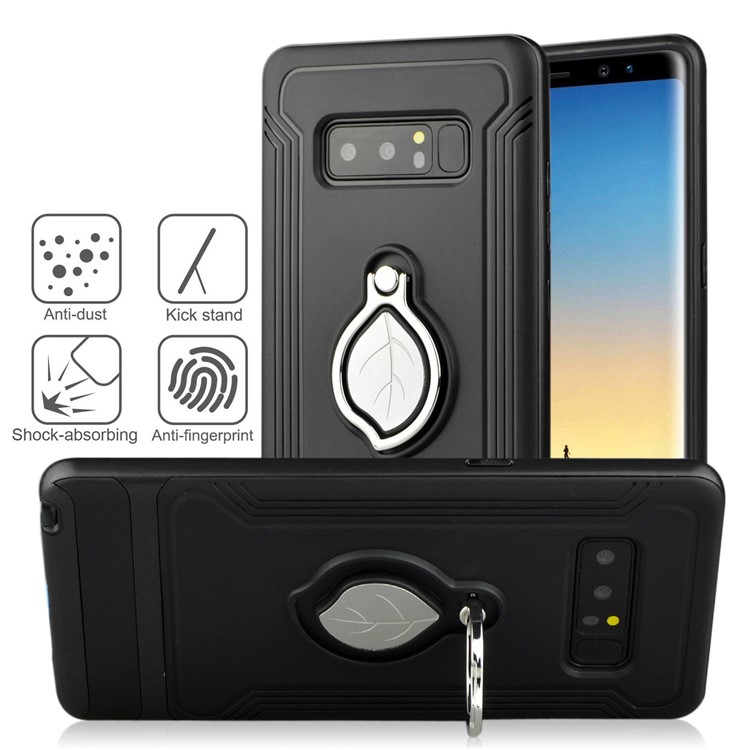 ANGIBABE Maple Leaf Magnetic Ring Holder Kickstand TPU + PC Hybrid Case for Samsung Galaxy Note 8 SM-N950 - Black-4