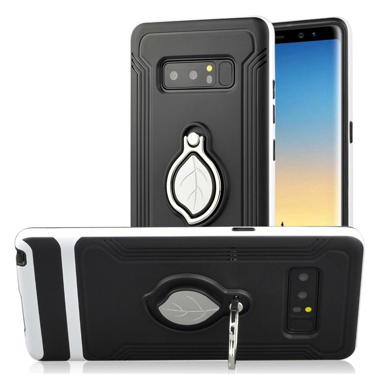 ANGIBABE Maple Leaf Magnetic Ring Holder Kickstand TPU + PC Hybrid Cover for Samsung Galaxy Note 8 SM-N950 - White-1