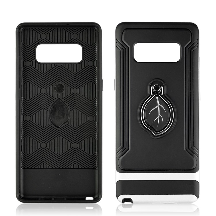 ANGIBABE Maple Leaf Magnetic Ring Holder Kickstand TPU + PC Hybrid Cover for Samsung Galaxy Note 8 SM-N950 - White-2