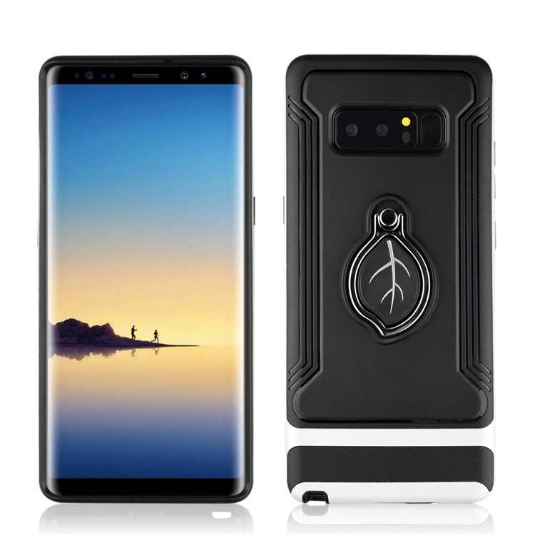 ANGIBABE Maple Leaf Magnetic Ring Holder Kickstand TPU + PC Hybrid Cover for Samsung Galaxy Note 8 SM-N950 - White-3