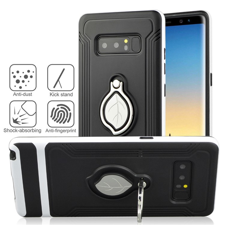 ANGIBABE Maple Leaf Magnetic Ring Holder Kickstand TPU + PC Hybrid Cover for Samsung Galaxy Note 8 SM-N950 - White-4