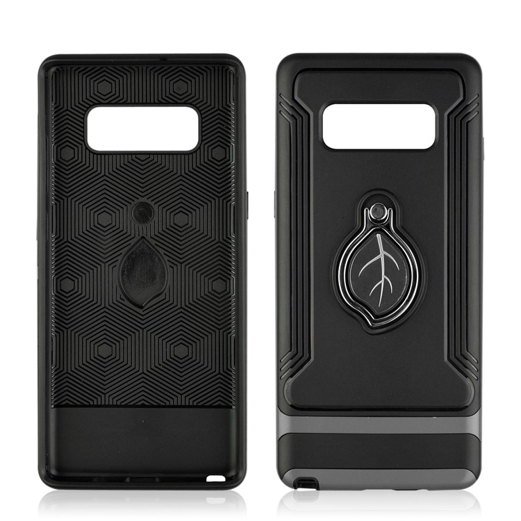 ANGIBABE Maple Leaf Magnetic Ring Holder Kickstand TPU + PC Hybrid Casing for Samsung Galaxy Note 8 SM-N950 - Grey-2