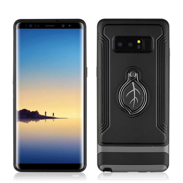 ANGIBABE Maple Leaf Magnetic Ring Holder Kickstand TPU + PC Hybrid Casing for Samsung Galaxy Note 8 SM-N950 - Grey-3