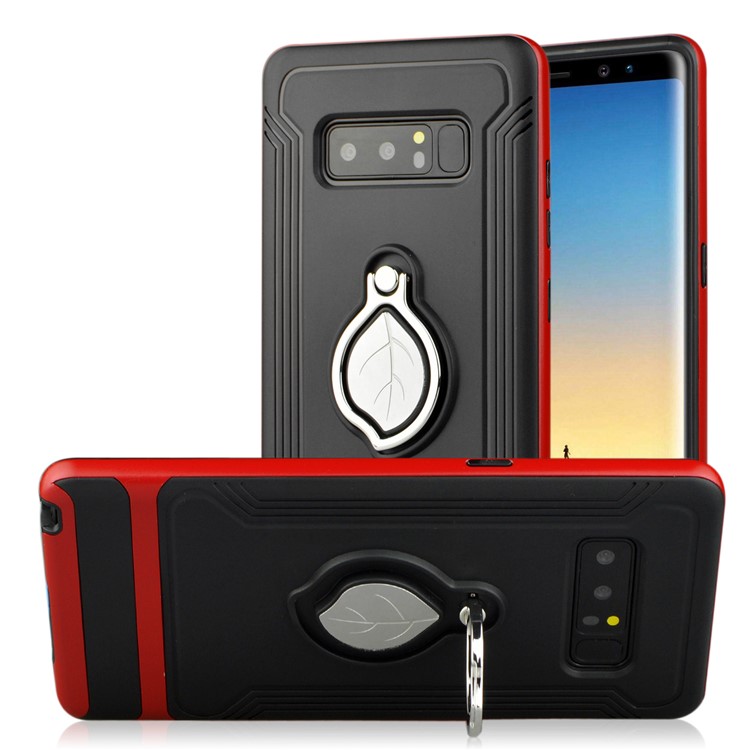 ANGIBABE Maple Leaf Magnetic Ring Holder Kickstand TPU + PC Hybrid Mobile Phone Case for Samsung Galaxy Note 8 SM-N950 - Red-1