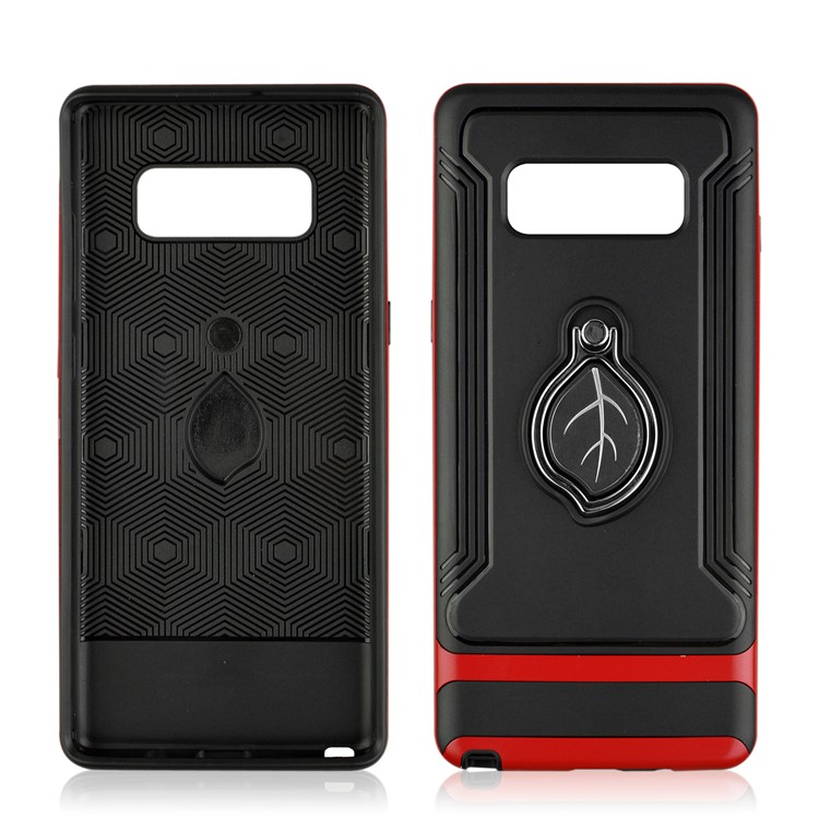 ANGIBABE Maple Leaf Magnetic Ring Holder Kickstand TPU + PC Hybrid Mobile Phone Case for Samsung Galaxy Note 8 SM-N950 - Red-2